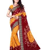 Red And Yellow Printed Georgette Saree With Blouse