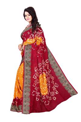 Red And Yellow Printed Georgette Saree With Blouse 2