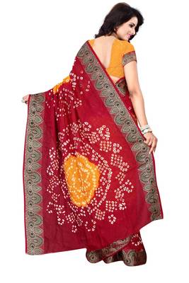 Red And Yellow Printed Georgette Saree With Blouse 3