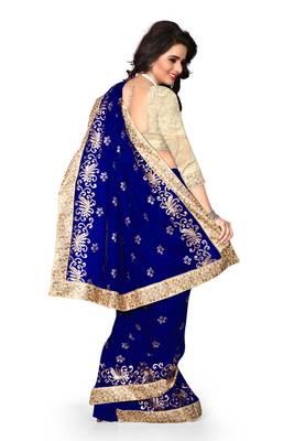 Navy Blue  Embroidered Georgette Satin Saree With Blouse 3