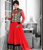 Red net embroidered semi stitiched salwar with dupatta