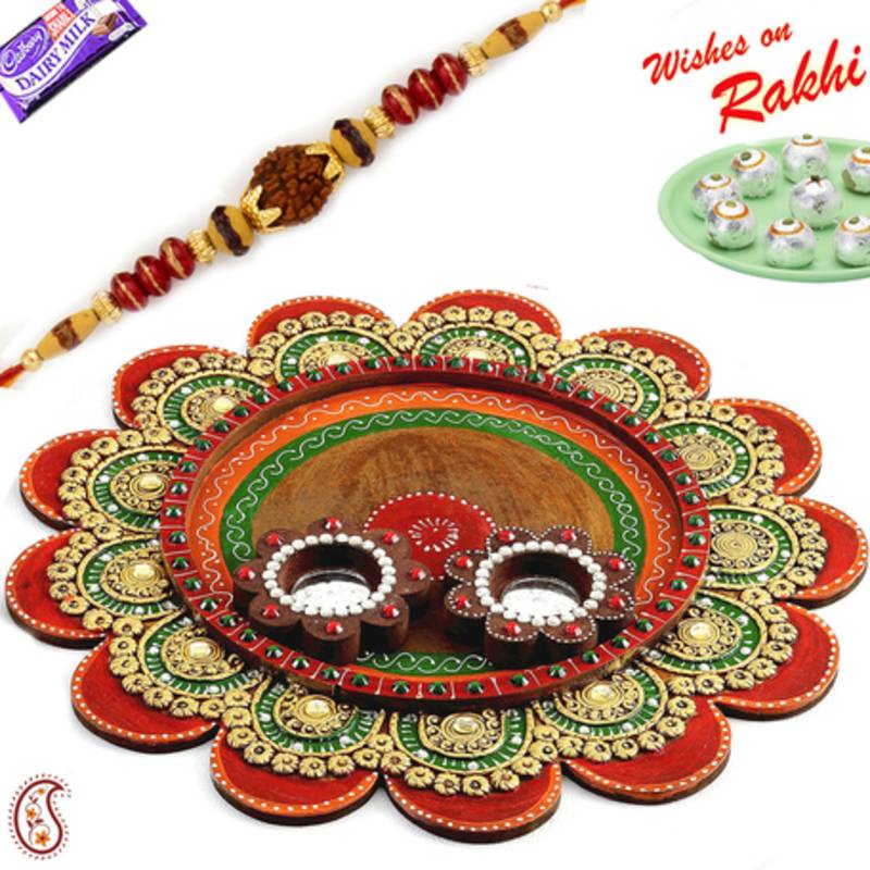 Beautiful Floral Design Rakhi Pooja Thali With 1 Charming Rakhi - Aapno ...