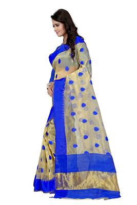 Blue Printed Cotton Saree With Blouse 2
