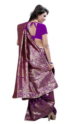 Purple Printed Art Silk Saree With Blouse 3