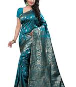 Turquoise Printed Art Silk Saree With Blouse
