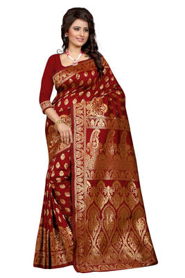 Maroon Printed Art Silk Saree With Blouse 1