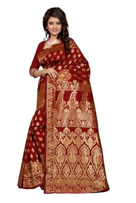 Maroon Printed Art Silk Saree With Blouse 2