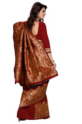 Maroon Printed Art Silk Saree With Blouse 3