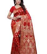 Red Printed Art Silk Saree With Blouse