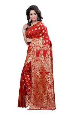 Red Printed Art Silk Saree With Blouse 2