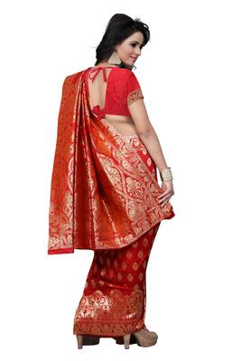Red Printed Art Silk Saree With Blouse 3