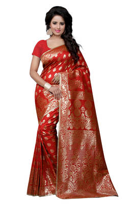 Red Printed Art Silk Saree With Blouse 1