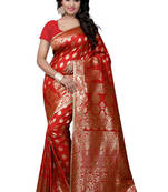 Red Printed Art Silk Saree With Blouse