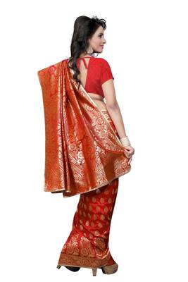 Red Printed Art Silk Saree With Blouse 3