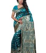 Turquoise Printed Art Silk Saree With Blouse