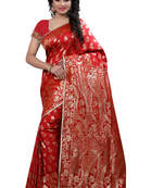 Red Printed Art Silk Saree With Blouse