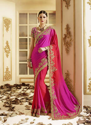 Pink embroidered georgette saree With Blouse 1