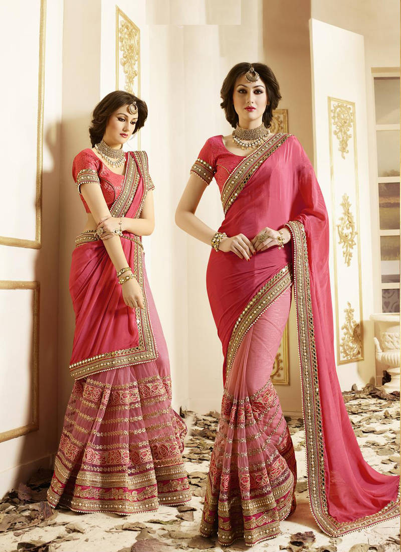 light Pink embroidered georgette saree With Blouse