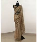 Beige sequin embroidered net saree With Blouse