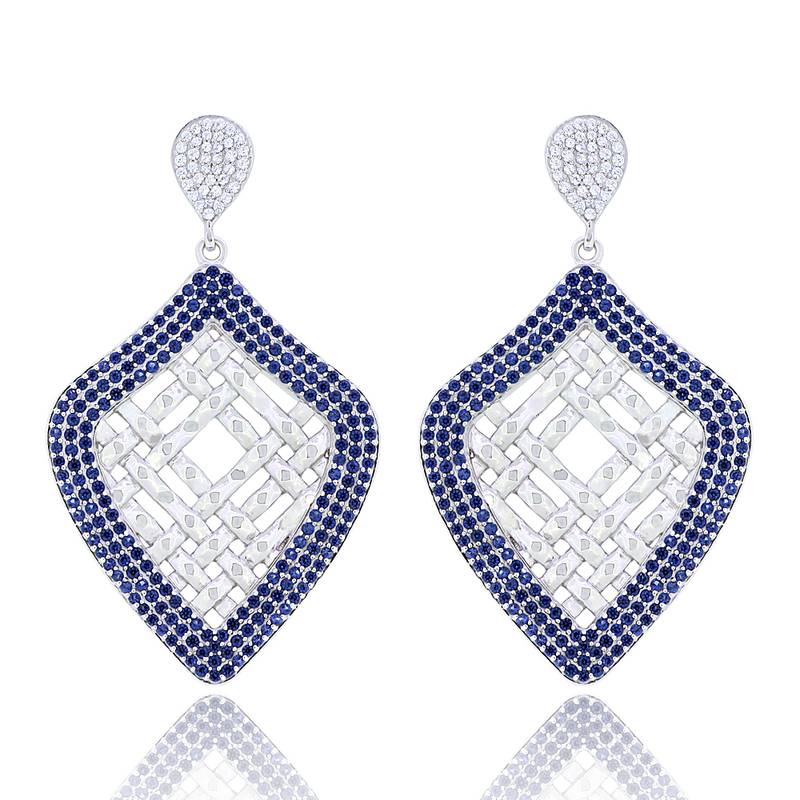 Blue Sterling Silver Cubic Zirconia Dangle Earring for women