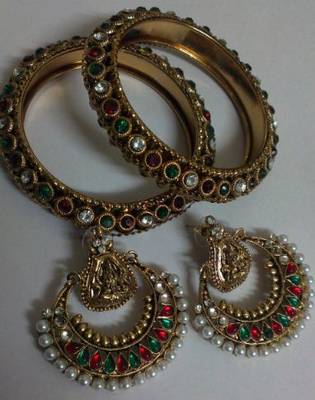Multi colour Ram Leela Earings with Multi colour Traditional Bangles 1