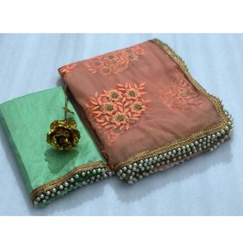 Peach embroidred net saree With Blouse 3