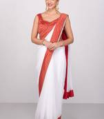 White plain Georgette saree With Blouse