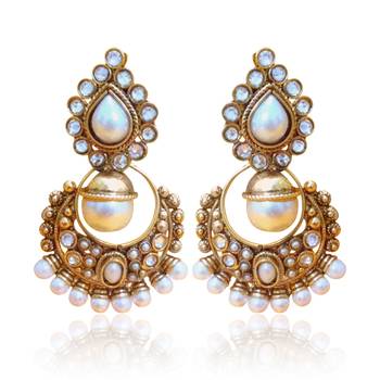 Classic White Pearl Polki Earring By Adiva v2w DDS 6 1
