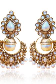 Classic White Pearl Polki Earring By Adiva v2w DDS 6