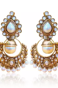 Classic White Pearl Polki Earring By Adiva v2w DDS 6