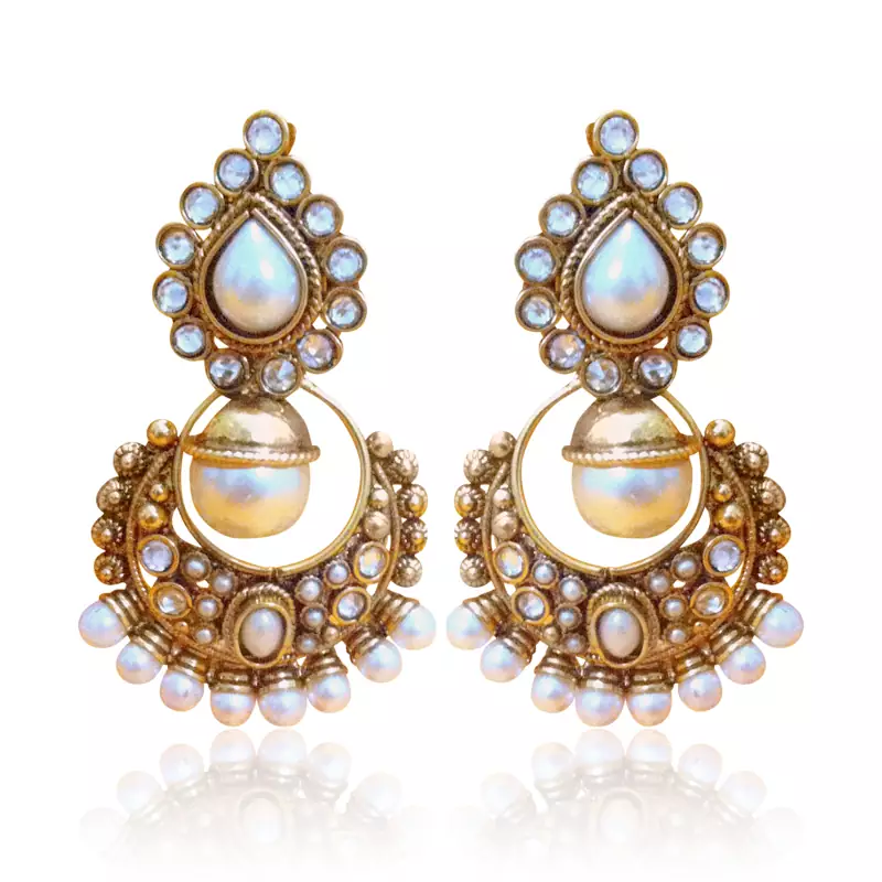 Classic White Pearl Polki Earring By Adiva v2w DDS 6