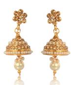 Beautiful Jhumka Earrings with White Pearls, Droplets and Beads ABARI00EB006