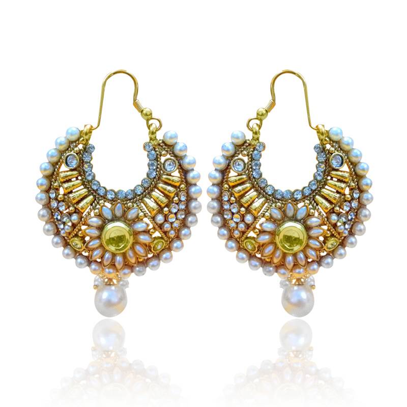 White Flower Pearl Bali Polki Earring ha071