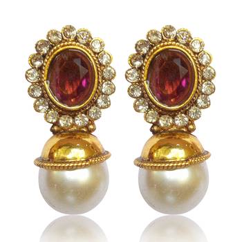 Elegant Wine stone with Pearl Earring By Adiva V74WI DDS 2 1