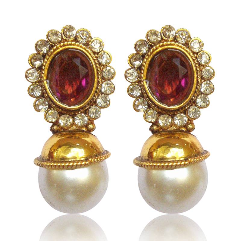 Elegant Wine stone with Pearl Earring By Adiva V74WI DDS 2