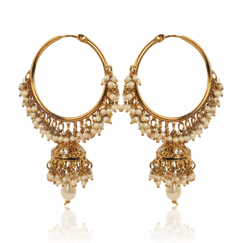White Hoop Earrings with Pearls by ADIVA ABSWE0BI0028 TDS 6