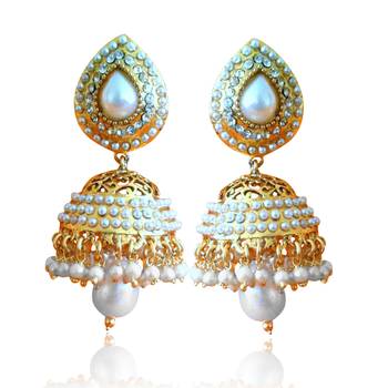 Ethnic Pearl Jhumka Earrings with White Stones by ADIVA ABSAT0CB0102 TDS 12 1