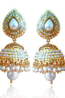 Ethnic Pearl Jhumka Earrings with White Stones by ADIVA ABSAT0CB0102 TDS 12