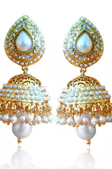 Ethnic Pearl Jhumka Earrings with White Stones by ADIVA ABSAT0CB0102 TDS 12