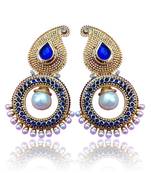 Blue Stone Paisley pearl golden polki earring , ethnic Indian Bollywood PSEAZ014BL