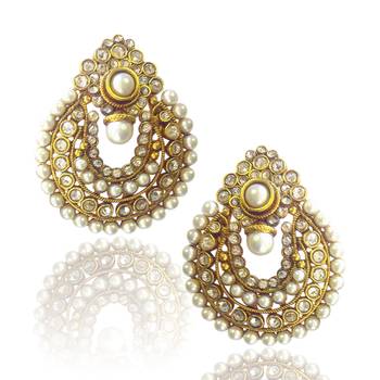 Beautiful White Pearl Polki Earrings by ADIVA PCEAZ001WH 1