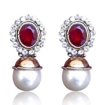 Elegant Red stone with Pearl Earring By Adiva V74M DDS 13 1