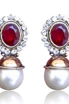 Elegant Red stone with Pearl Earring By Adiva V74M DDS 13