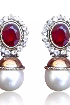 Elegant Red stone with Pearl Earring By Adiva V74M DDS 13