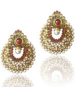 Amazing Red Green Pearl Polki Earrings by ADIVA ABCHI0BCD007 DDS 1