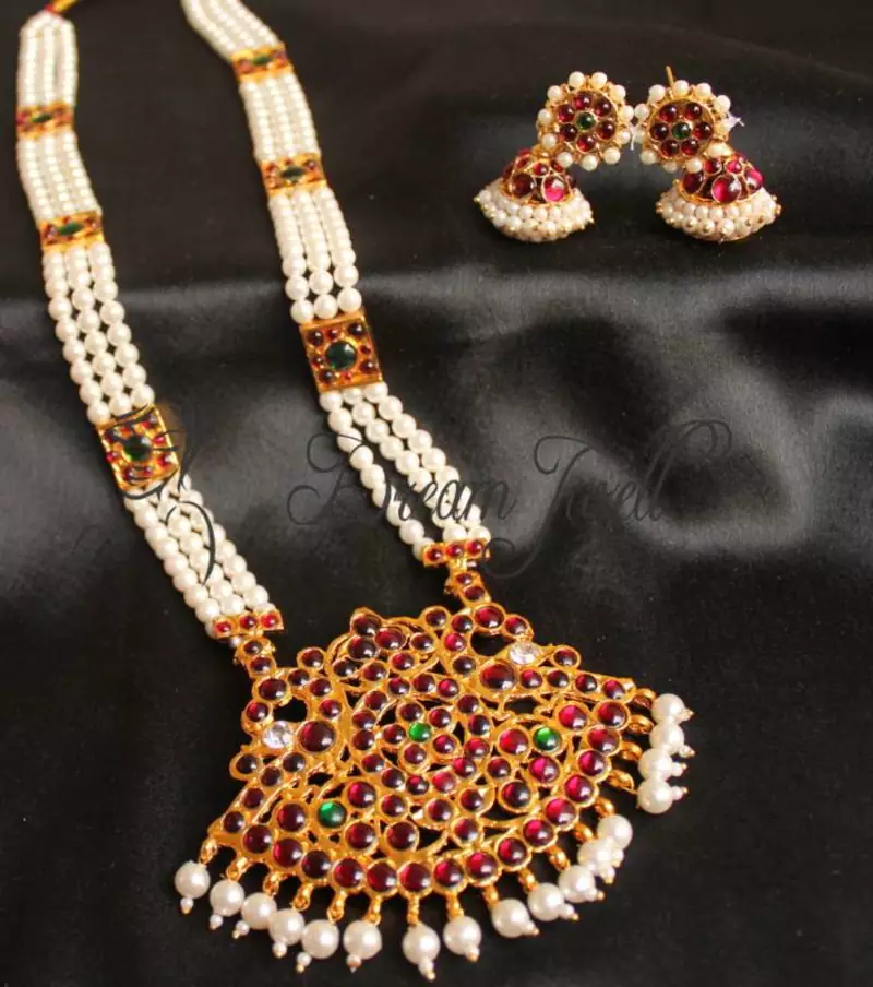 Beautiful Gold Plated Kemp Green Pearl Haar Set