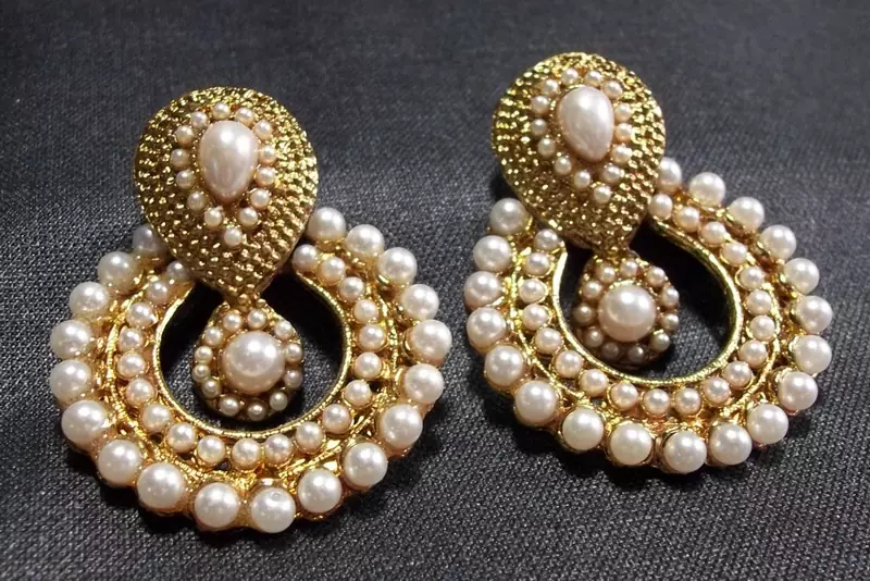 white pearl polki earrings