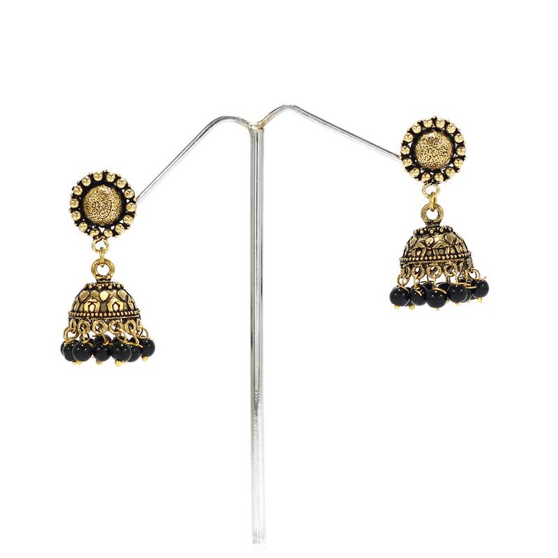 Beautiful New Look Oxidized Gold Plated Black Beads Jhumki Antique
