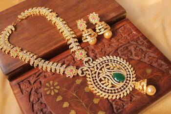 Beautiful Designer Cz  Ruby Emerald Necklace Set  1