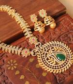 Beautiful Designer Cz  Ruby Emerald Necklace Set 